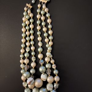 Three Strand Glass Pearls Stunning Necklace